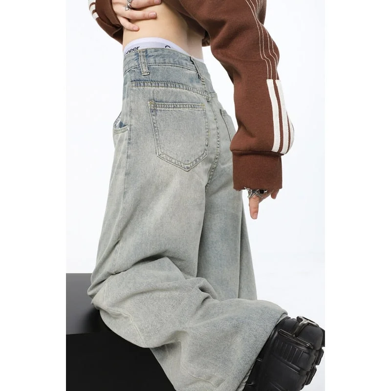 Weekend Discounts to Indulge In CityHottie - Blue Womens Jeans High Waist Vintage Straight Baggy Denim Pants Streetwear American Style Fashion Female Wide Leg Denim Trouser