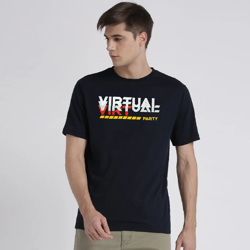 Hurry Up SP - Men 'Navy'  Streachable Round-Neck Printed T-Shirt SP890
