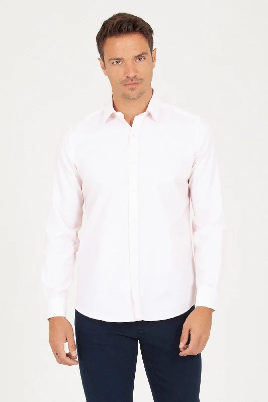 Act Fast Slim Fit Long Sleeve Printed Cotton Salmon Casual Shirt