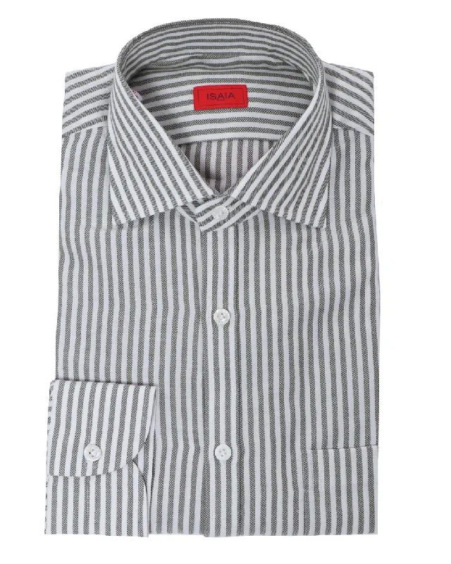 Mega Deal White and Green Striped Dress Shirt