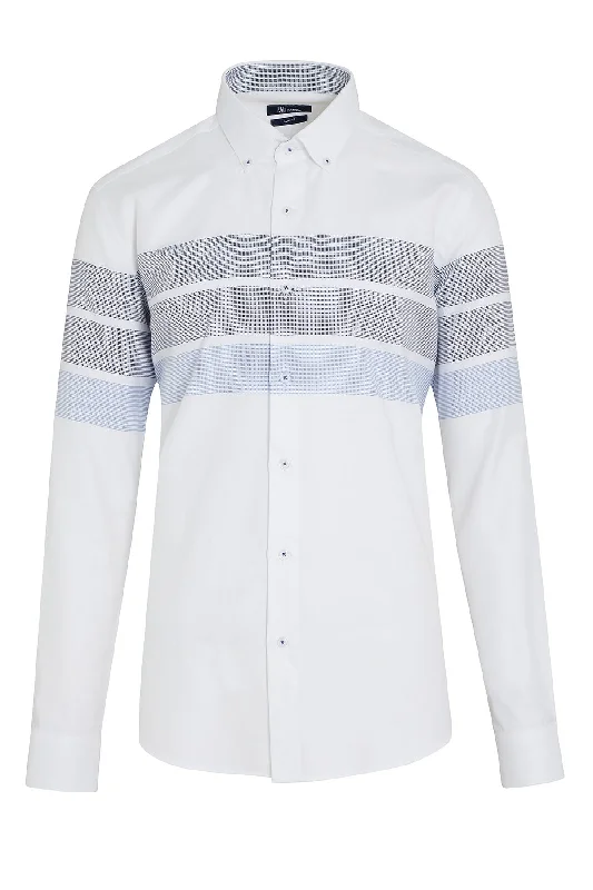 Weekend Savings Sensation Dynamic Fit Striped Cotton Blend White Casual Shirt