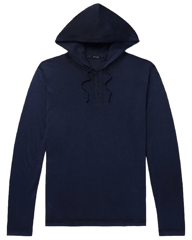 Weekend Deals to Brighten Your Day Navy Silk Three Button Hoodie