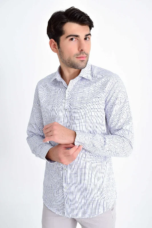 Weekend Deals That Sparkle Slim Fit Long Sleeve Plaid Cotton Navy Casual Shirt