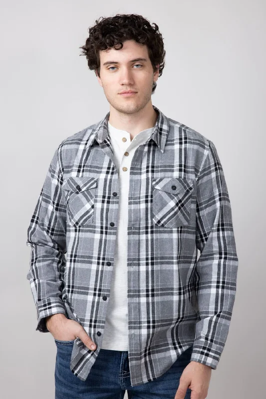 Take Advantage Plaid Flannel Shirt for Men in Grey | TQ8281GL-GREY