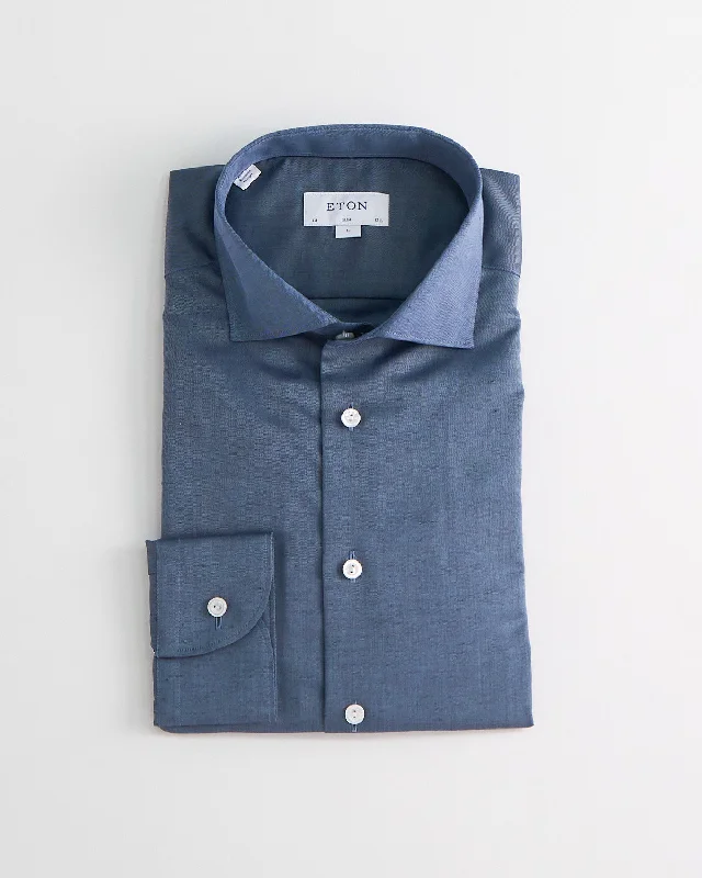 Special Savings Navy Cotton Linen Slim Shirt