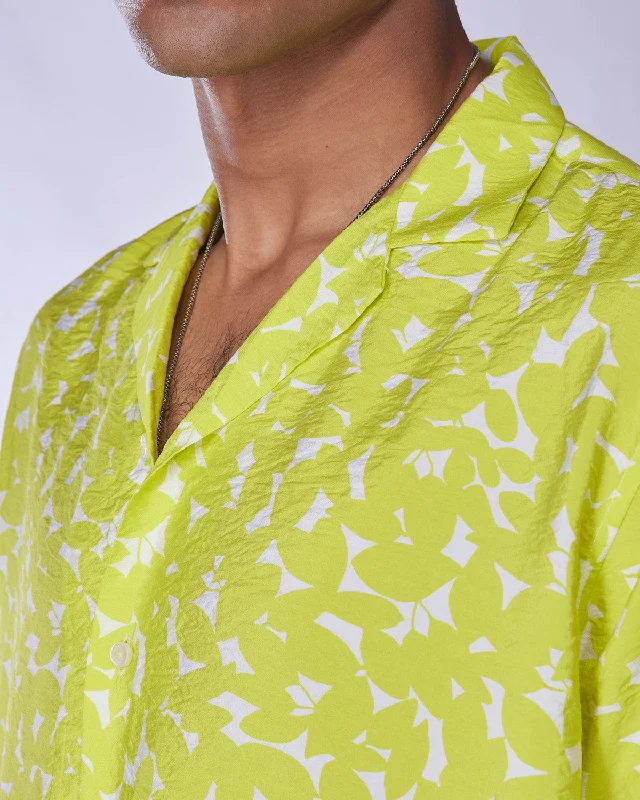 Savings Galore Neon Yellow Leaf Printed Shirt