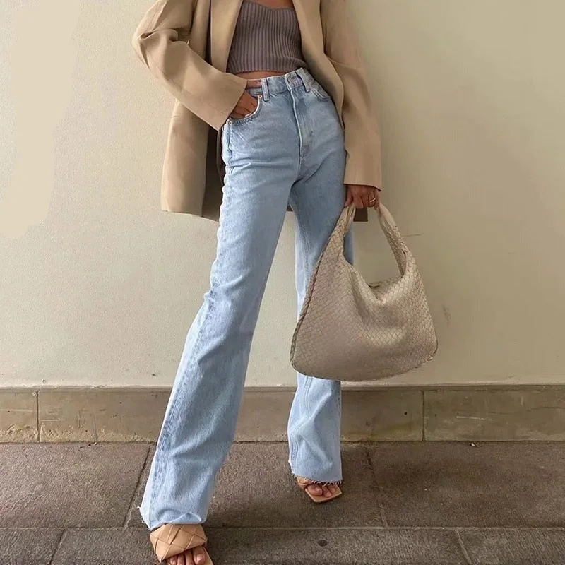 Weekend Discounts to Relish CityHottie - Spring Outfits Casual Fashion Straight Leg Women's Jeans Denim Bottom Harajuku Boyfriend Long High Waist Baggy Jeans Fall Pants