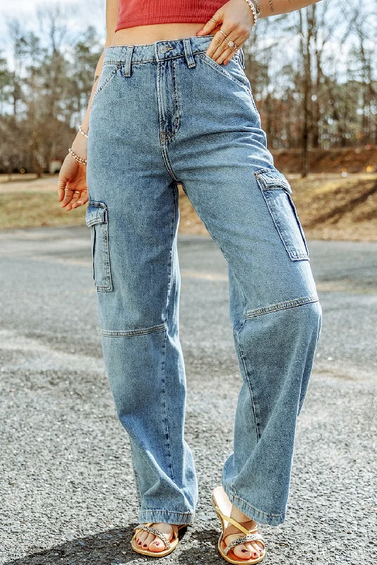 Hot Buy Sky Blue Cool Cargo Style Wide Leg Jeans