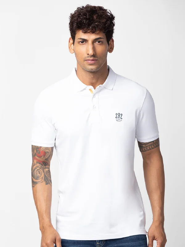 Sale Event Spykar Men White Cotton Regular Fit Half Sleeve Plain Polo T-Shirt