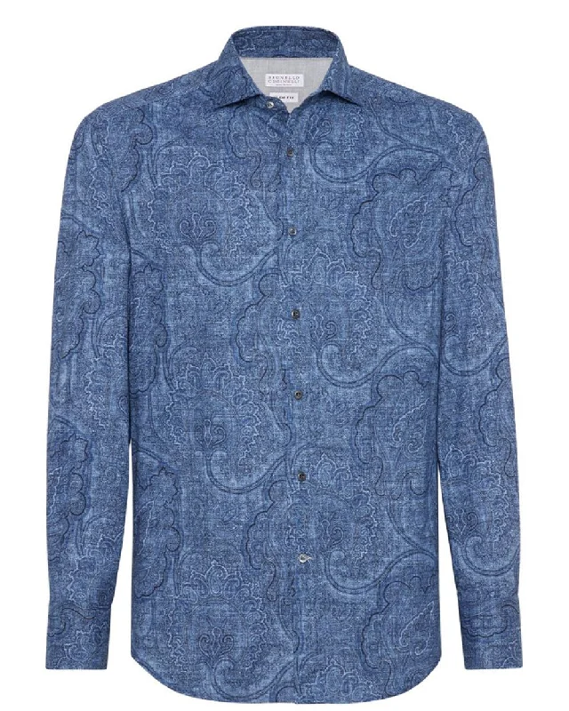 Year-End Sale Blue Paisley Sportshirt