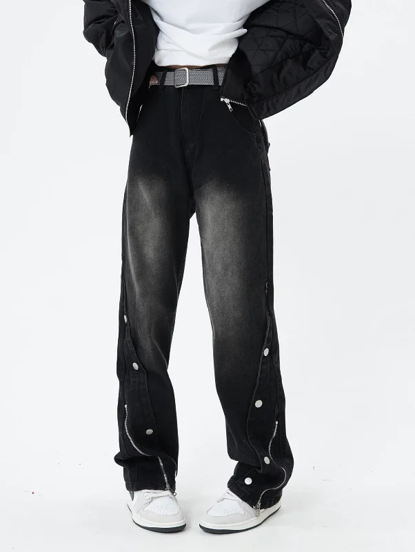 Weekend Discounts You Deserve Diagonal Button and Zip Faded Jeans