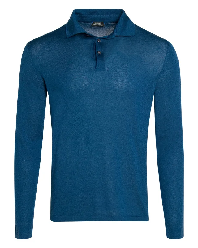 Weekend Bargains to Love Marine Blue Long Sleeve Polo
