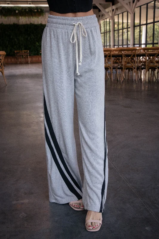 Markdown Sale Sariah Stripe Wide Leg Sweatpants, Heather Grey/Black