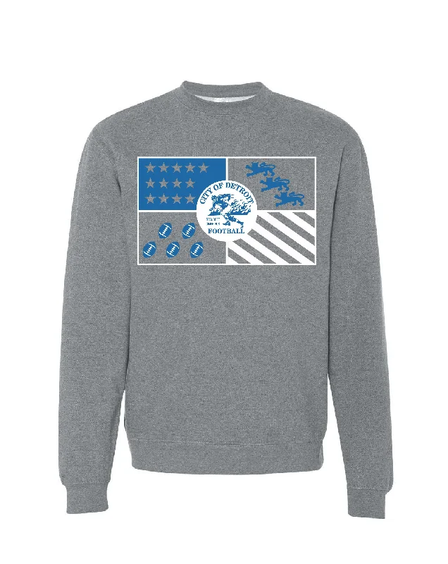 Super Savings Ink Detroit - City of Detroit Football Flag Crewneck Sweatshirt- Heather Gunmetal