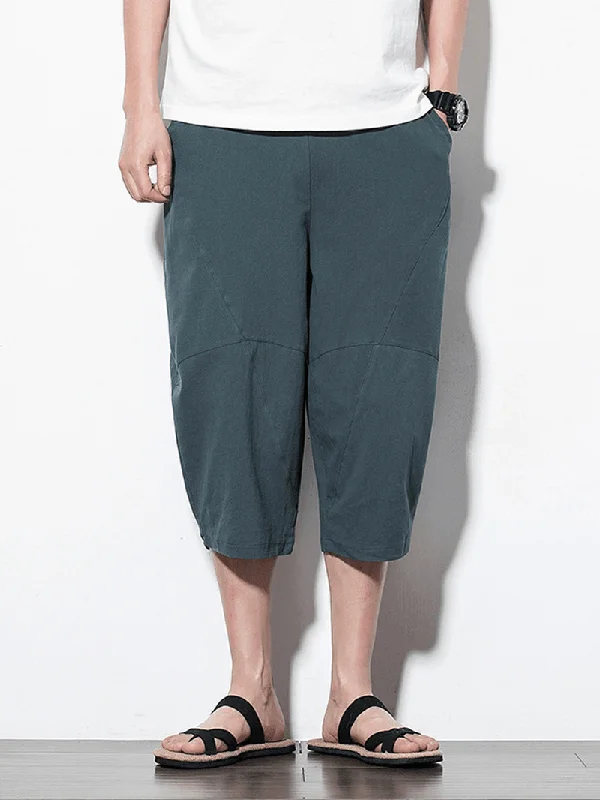 Weekend Discounts to Celebrate Mens Summer Vintage Linen Calf Length Casual Pants