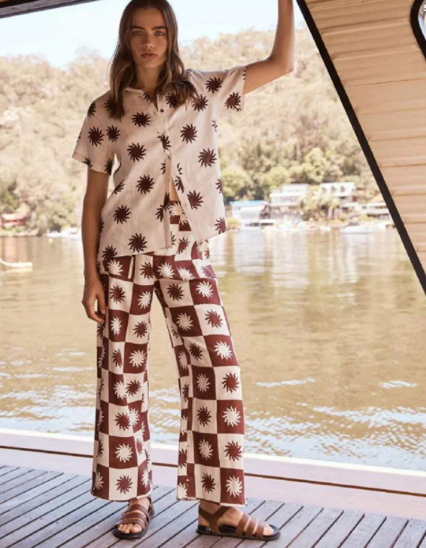 Mega Discount Sun Checker Print Linen Pants