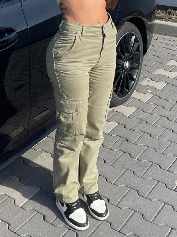 Weekend Shopping Made Better CityHottie - Khaki Cargo Pants Jeans Women High Waist Slim Fashion Streetwear ArmyGreen Big Pockets Y2k Vintage Baggy Denim Trousers Overalls