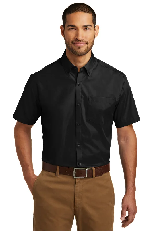 Best Seller Port Authority Mens Carefree Stain Resistant Short Sleeve Button Down Shirt w/ Pocket - Deep Black