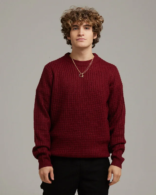Reduced Prices BJORN CREW NECK WAFFLE KNIT JUMPER | BURGUNDY