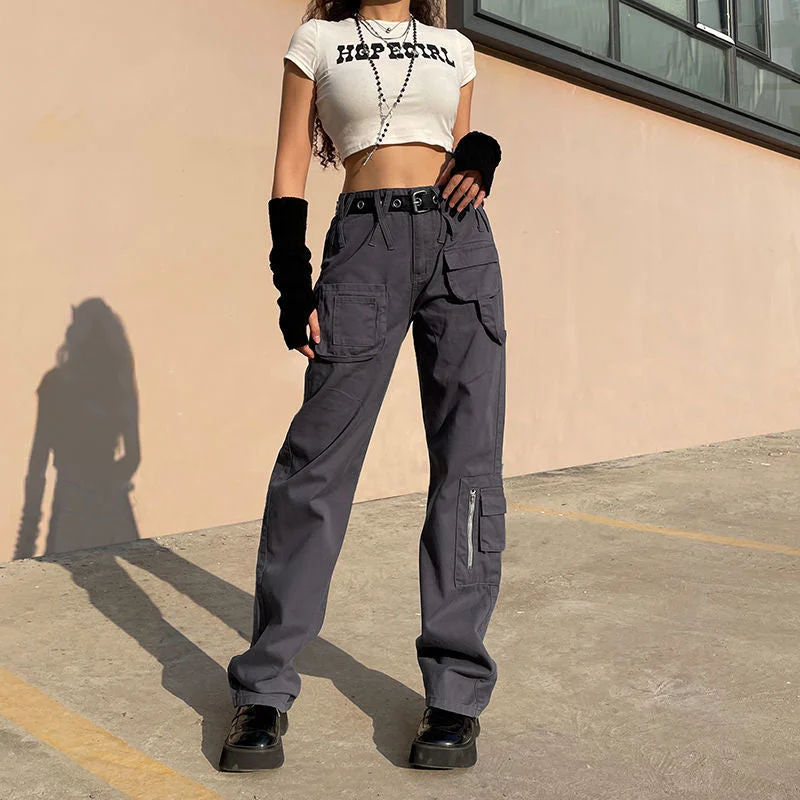 Super Discount CityHottie - Vintage Streetwear Cargo Pants Women Harajuku Street Loose Straight Women Jeans Casual Slim Versatile High Waisted Jeans Pants