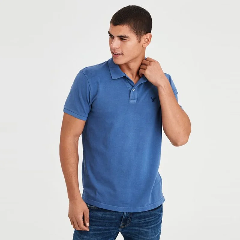 Closeout Deal AE - Men 'Blue' Embroidered Logo Stretch Slim Fit Cotton Polo AE225