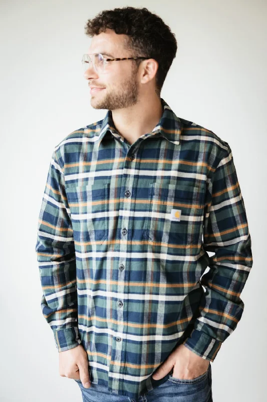 Fantastic Offers Carhartt Rugged Flex Midweight Flannel Shirt for Men in Navy | 106352-I26-NVY