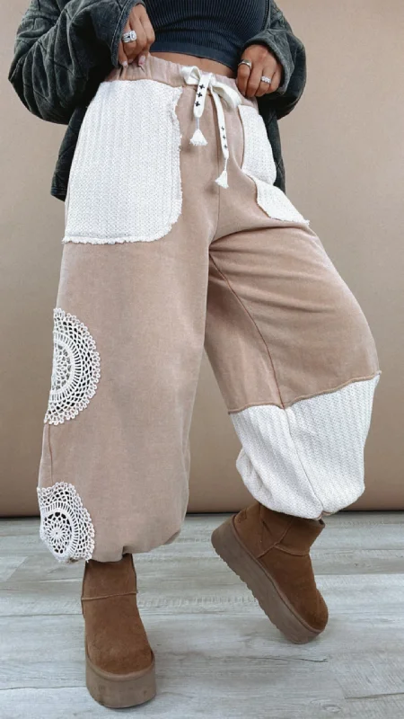 Overstock Clearance POL: Fall In Love Lace Detailed Jogger, Camel