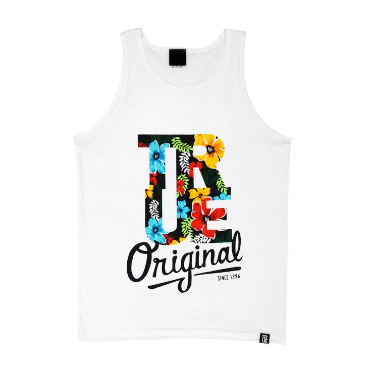 Price Break Mens True Floral Tank Top White