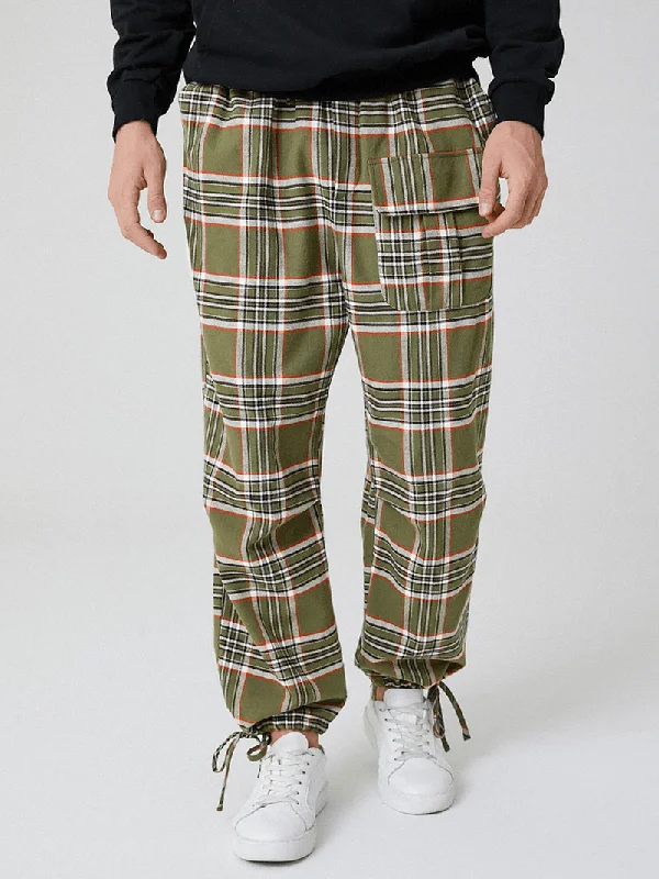 Weekend Deals That Please Mens Cotton Plaid Multi Pocket Casual Drawstring Elastic Waist Jogger Pants