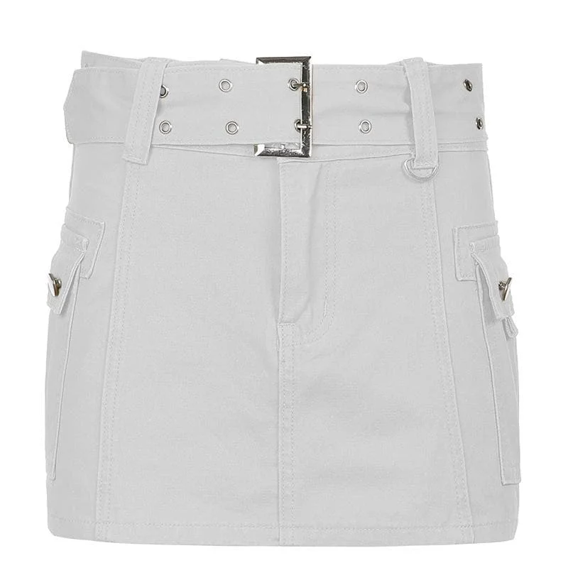 Year-End Clearance A line button cargo pocket denim mini skirt