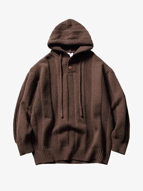 Best Bargains Half Button Ribbed Trim Knitted Sweater