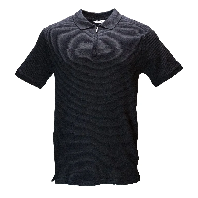 Weekend Discounts to Celebrate Black Zip Placket Ottoman Polo Shirt Black