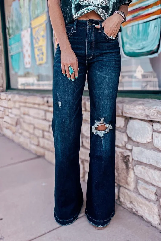 Weekend Specials to Grab Real Teal High Rise Ripped Bell Bottom Jeans