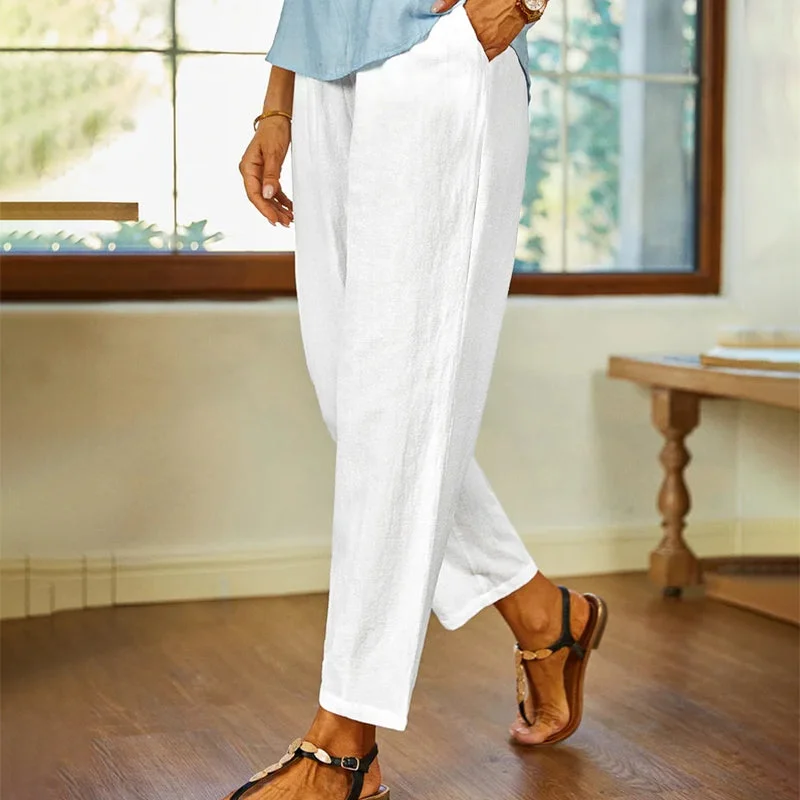 Online Exclusive 【Cotton And Linen】Solid Colour Casual Trousers