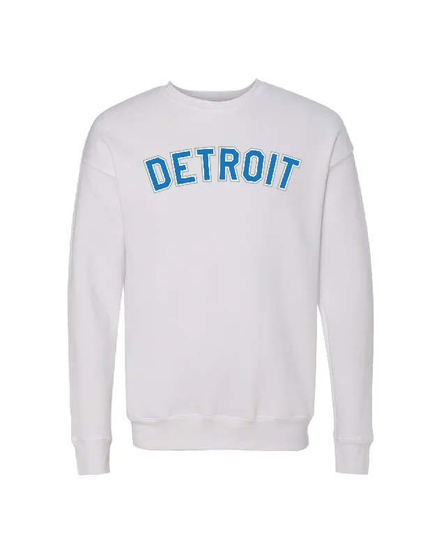 Act Now Ink Detroit - Honolulu Blue and Silver print on White Crewneck