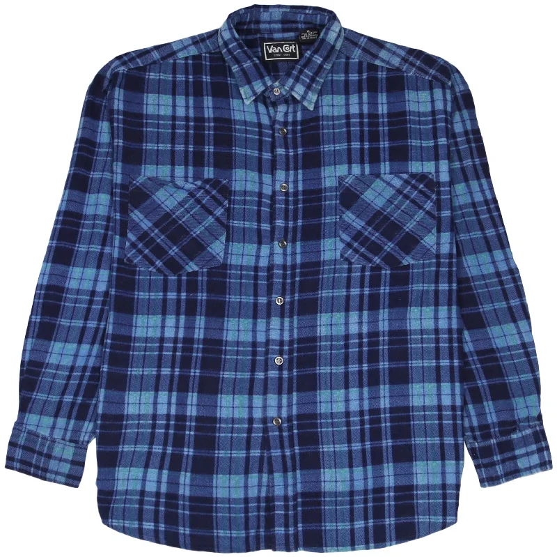 Clearance Sale VanCort Checkered Plaid Flannel Shirt Navy Blue Black