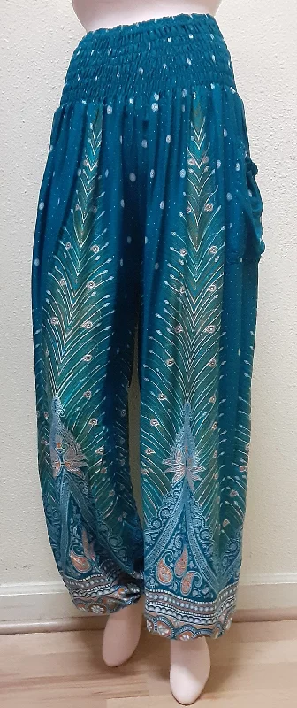 Steals and Deals Harem Pants - Peacock Print - Teal