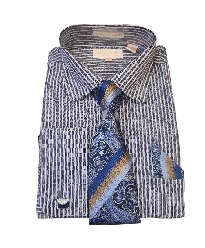 Price Cut Bruno Conte French Cuff Dress Shirt With Tie Set Combo