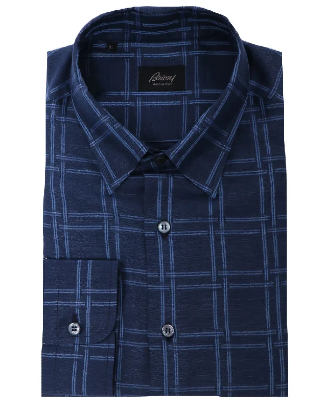 Overstock Sale Navy Blue Macro Check Sportshirt