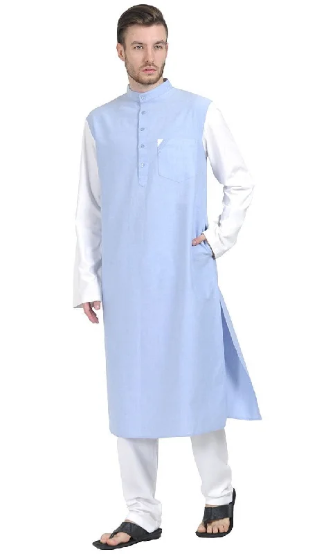 Weekend Specials to Savor Chambray Kurta with white cotton Sleeves