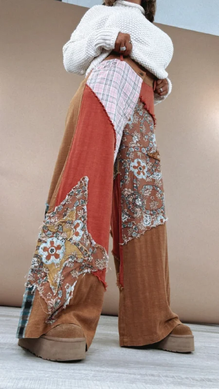 Super Deal To The Streets Patchwork Wide Leg Pant, Orange