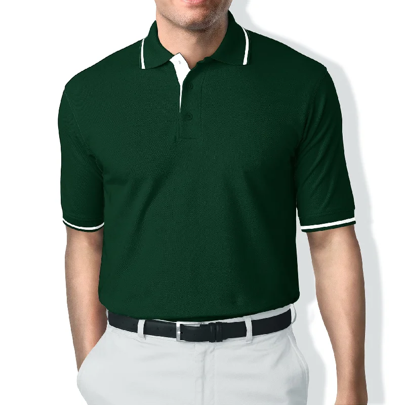 Weekend Discounts to Delight Polo Collar Stripe Tipped T-Shirt Dark Bottle Green