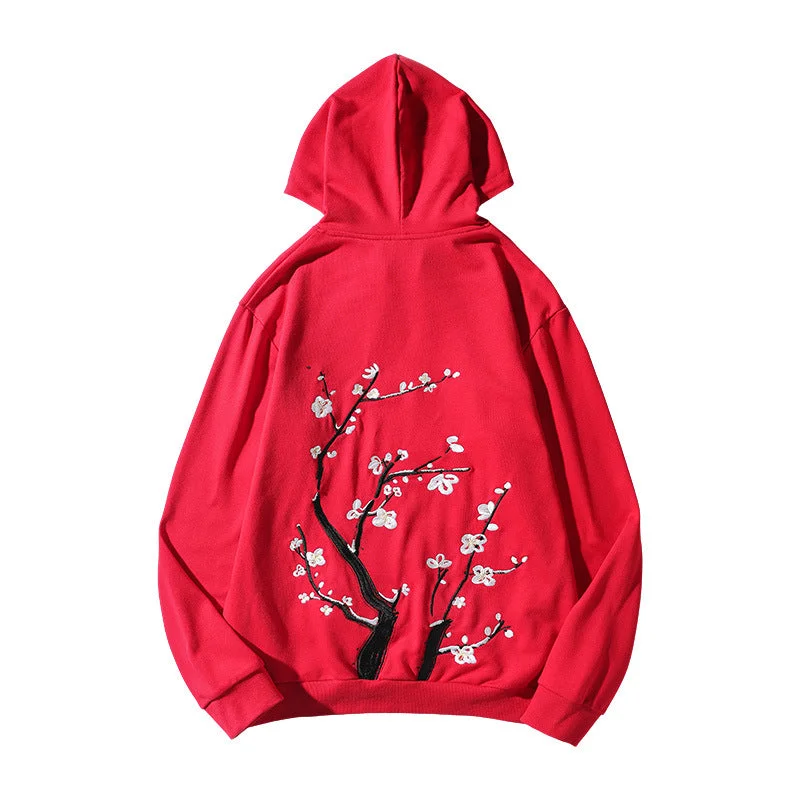 Weekend Specials to Love Wintersweet Embroidery Unisex Oriental Hoodie Cotton Sweatshirt
