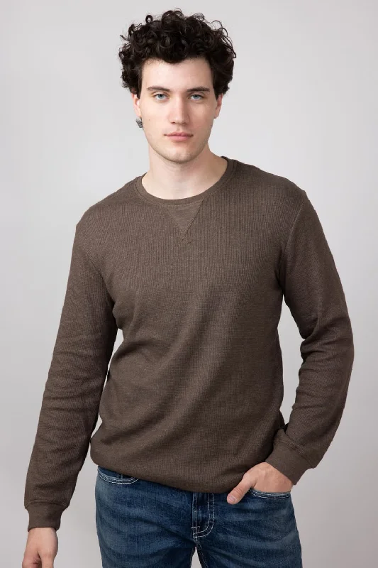 Price Reduction Weather Vintage Waffle Crewneck Shirt for Men in Demitasse | F2430246GK-DEMITASSE