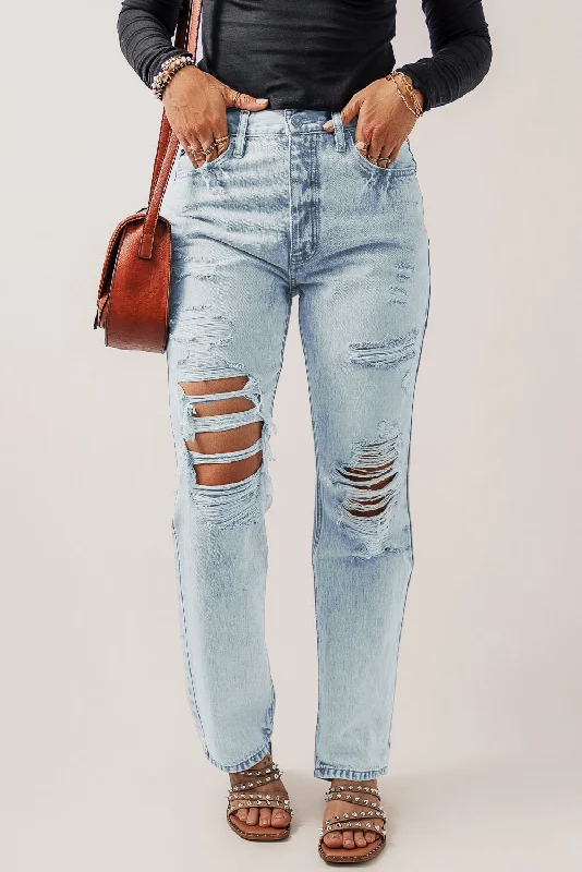 Weekend Special Beau Blue Vintage Acid Wash Distressed Straight Leg Ripped Jeans