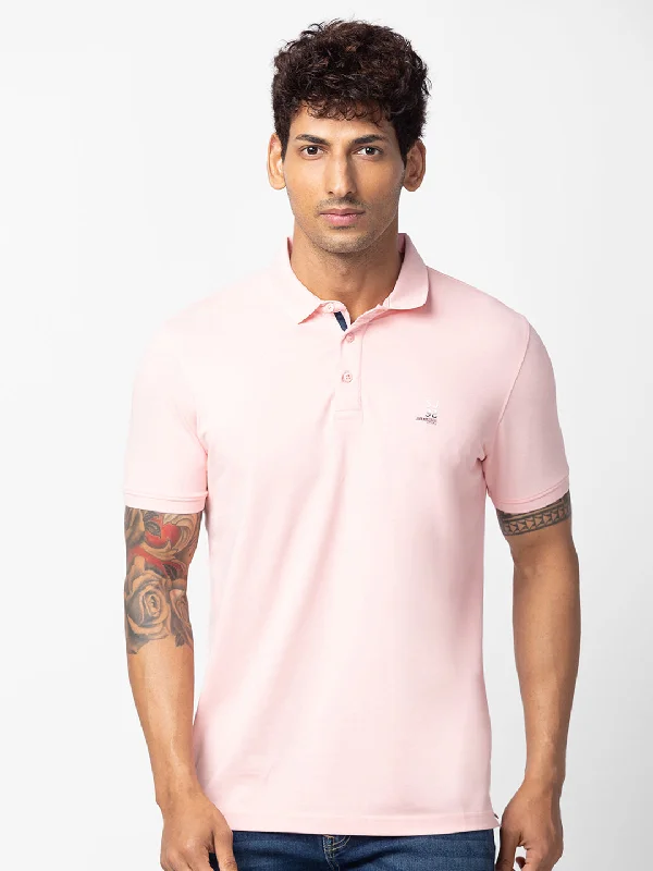 Unmissable Sale Spykar Men Light Peach Cotton Regular Fit Half Sleeve Plain Polo T-Shirt