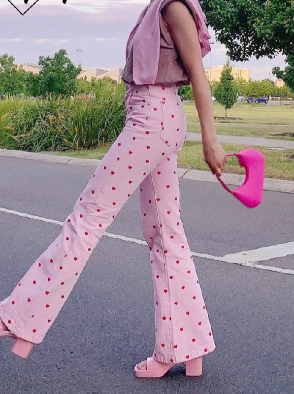 Reduced Price CityHottie - 2024 Fashion Trends Y2K Pink Pants Heart Printed Sweet Trousers Vintage Aesthetic Party Pants Pockets Joggers Festival Outfits Women New