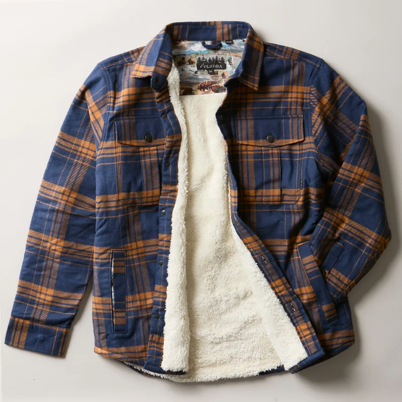 Now Available Men's Northwood Sherpa Insulated Flannel Jacket- Bison Blue