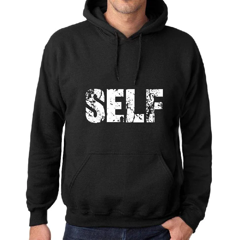 Price Buster Men's Women's Unisex Printed Graphic Cotton Hoodie Soft Heavyweight Hooded Sweatshirt Pullover Popular Words SELF Deep Black