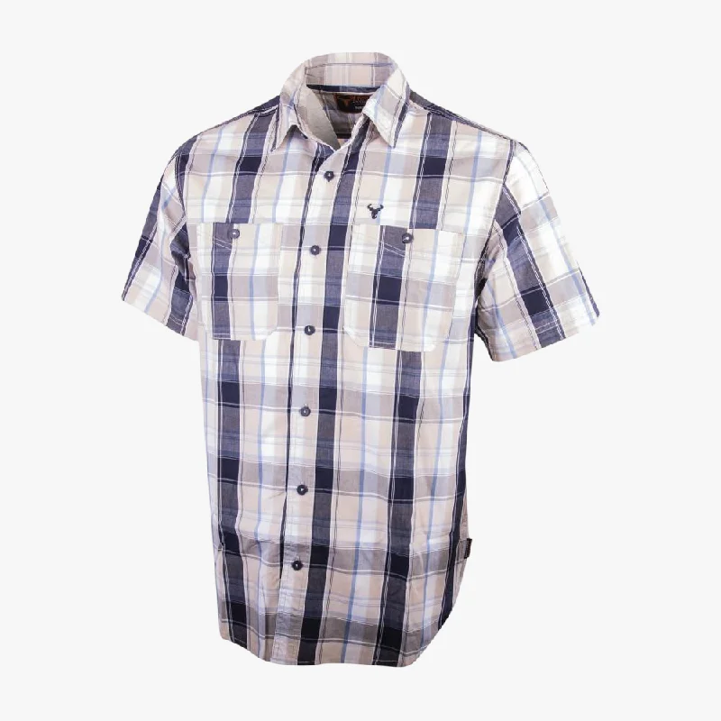 Weekend Specials to Delight Wildebees Mens One Up Short Sleeve Check Shirt Navy White Stone Weekend Specials to Delight Wildebees Mens One Up Short Sleeve Check Shirt Navy White Stone